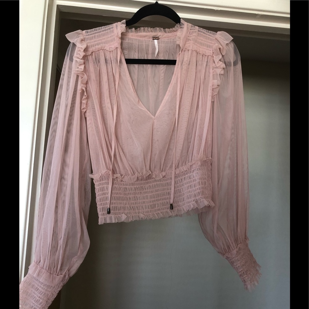 Free People Sheer Ruffle blouse NWOT